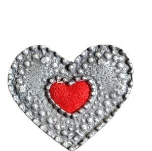 Heart brooch silver tone and red heart in heart love amor